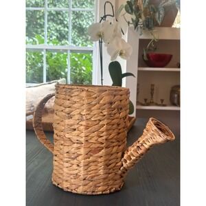 Woven Seagrass Watering Can Decorative Basket Planter Boho Farmhouse Decor